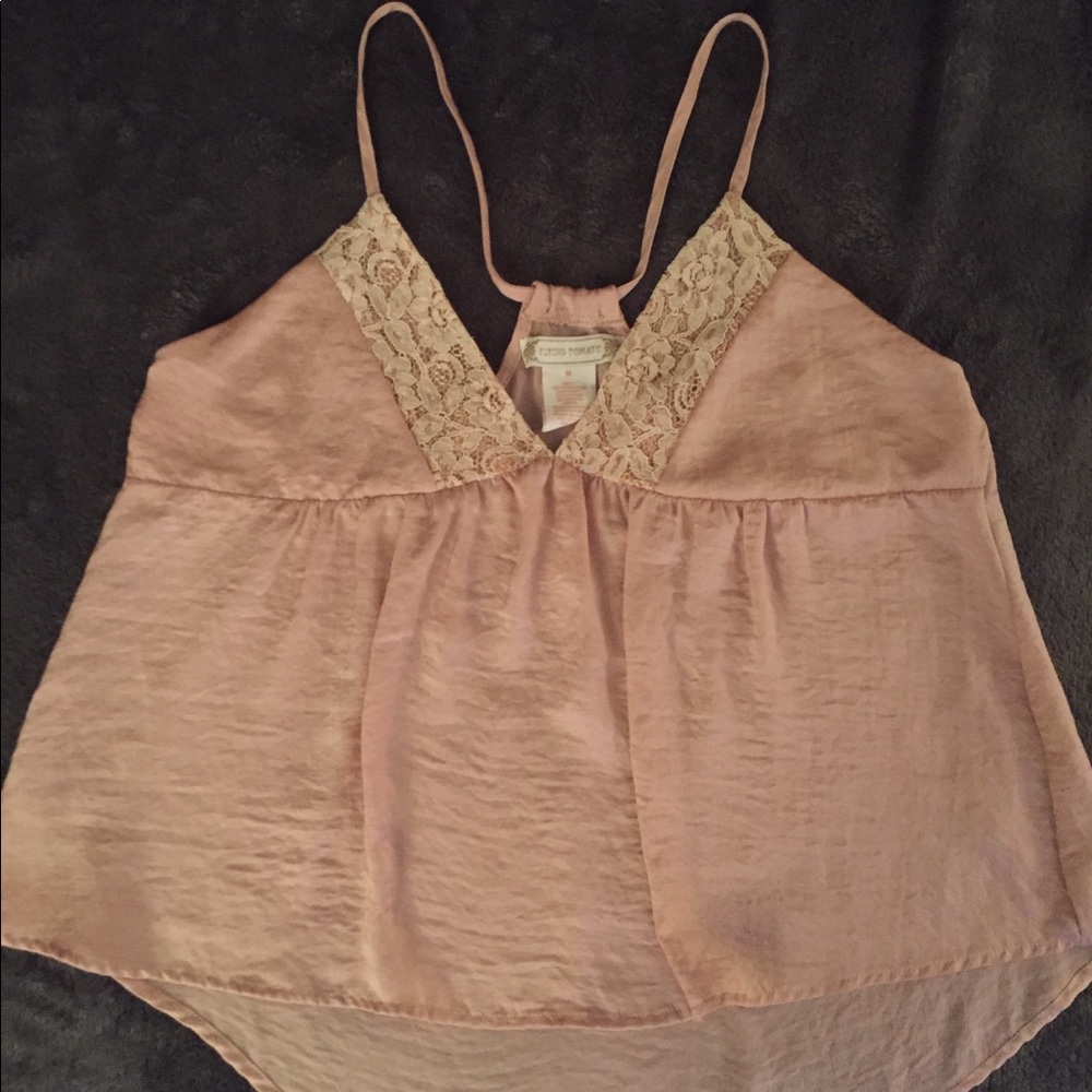 Vintage Pink Top with Ivory Lace Detail